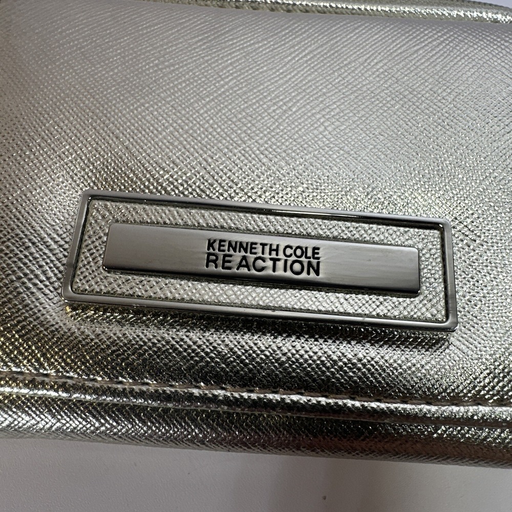 Kenneth Cole Reaction Metallic Silver Trifold Wallet with ID Window and Zipper